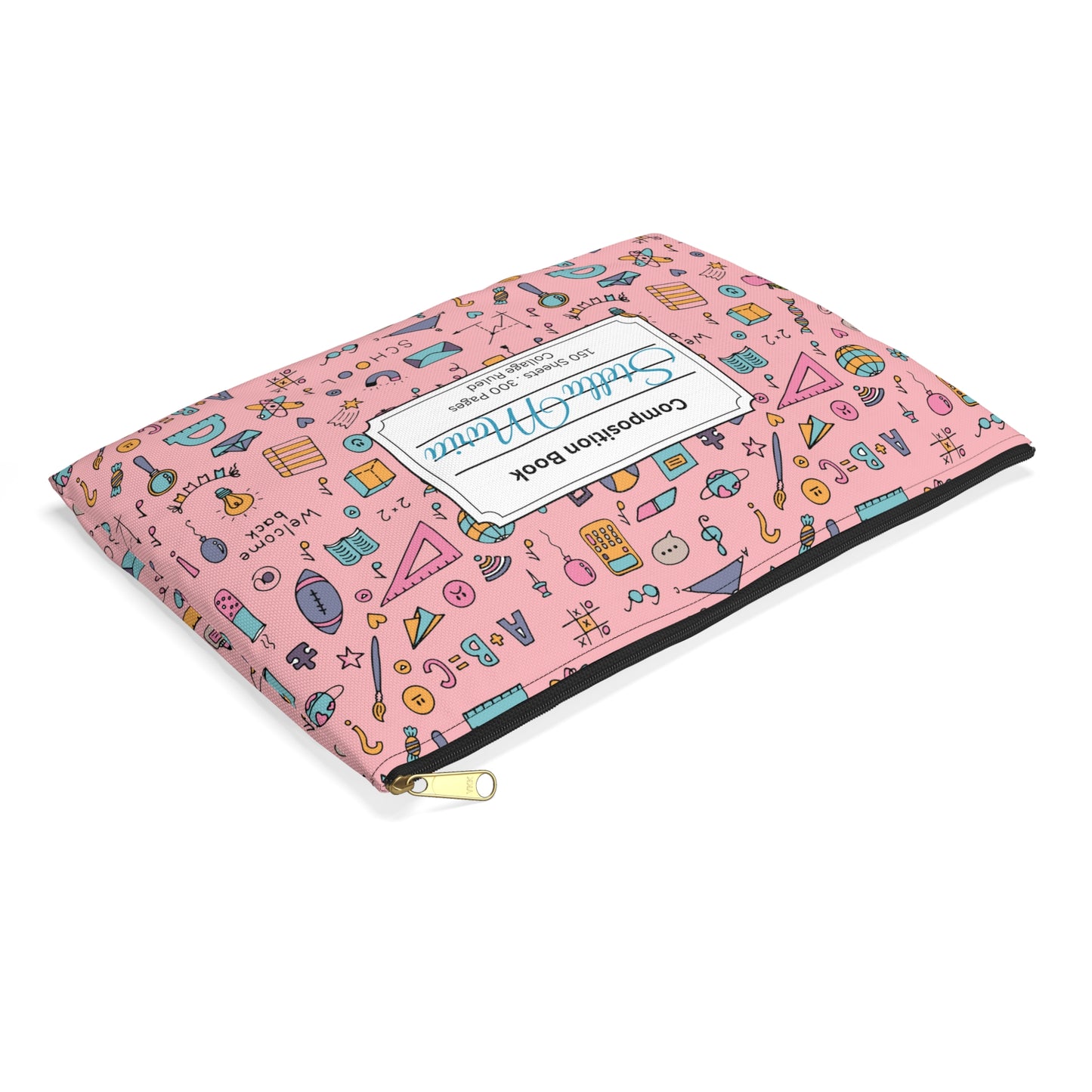 Personalized Pink Chalkboard Chic Composition Book Inspired Accessory Pouch, Kids School Supplies, Classroom Organizer, Teacher Gift, Fun Stationery Case, Back to School