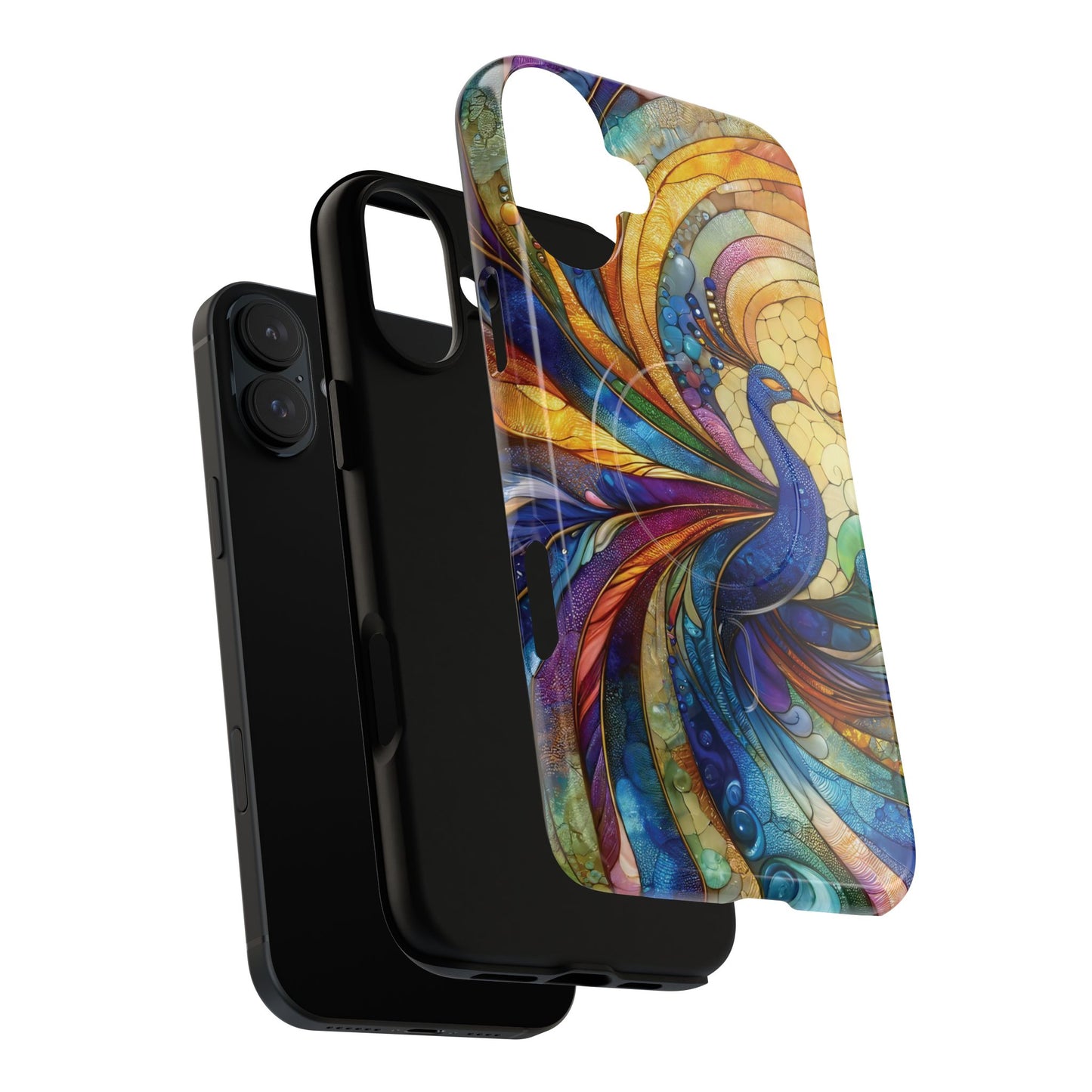 Mosaic Peacock Feathers Magnetic Phone Case, Tough Phone Shell, Vibrant Art Case, Gift for Her, Unique Phone Accessory, Wildlife Lover's Gift, Stained Glass Case.