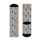 Whispering Feathers Grey Cushioned Crew Socks - Comfortable DTG Print One-Size Style