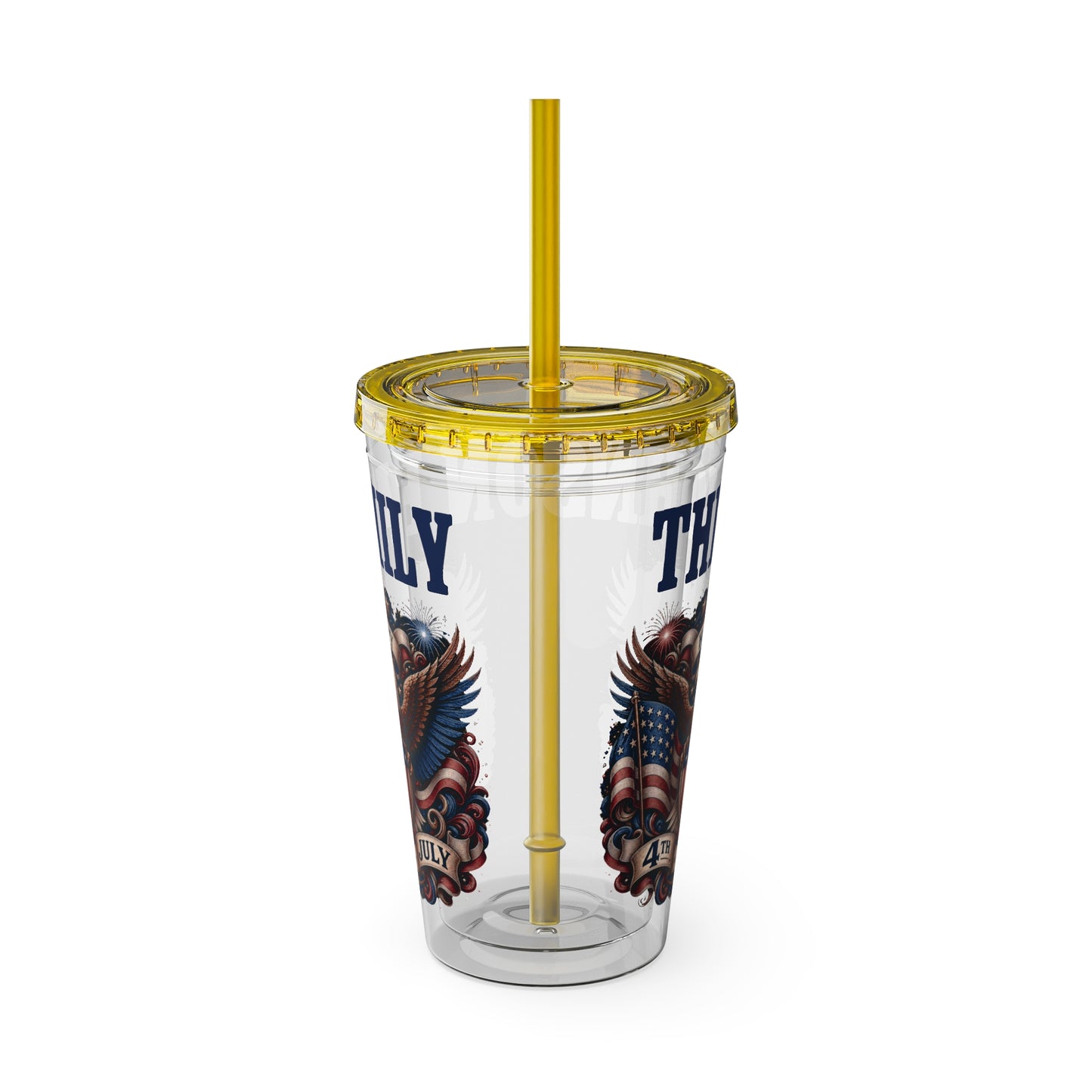Patriotic Eagle 16oz Tumbler with Straw — "Happy 4th of July" USA Design