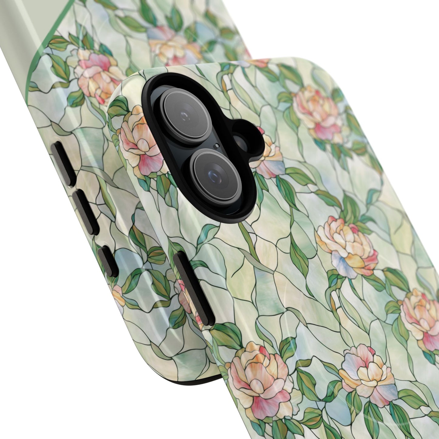 Personalized Petal Whispers Stained Glass Tough Magnetic iPhone Case, Durable Rose Pattern, Cute Gift for Her, iPhone Accessory, Mother's Day, Birthday Gift