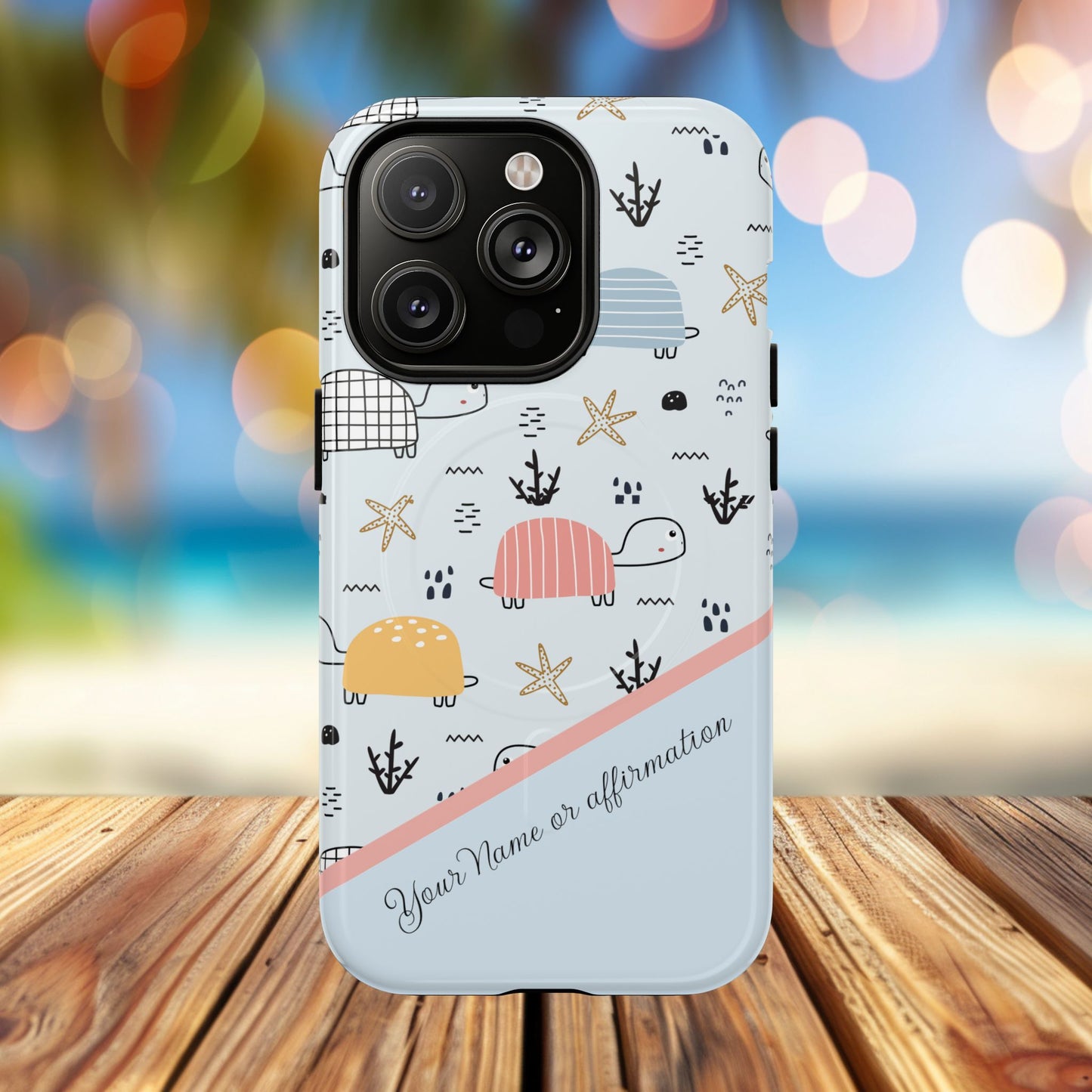 Personalized Cute Turtle Tough Magnetic MagSafe® Cell Cover, Ocean Theme Case, Sea Life Gift for Beach Lovers, iPhone® 13, 14, iPhone 15, iPhone 16, iPhone 17, Pro, Pro Max, Plus Cases.