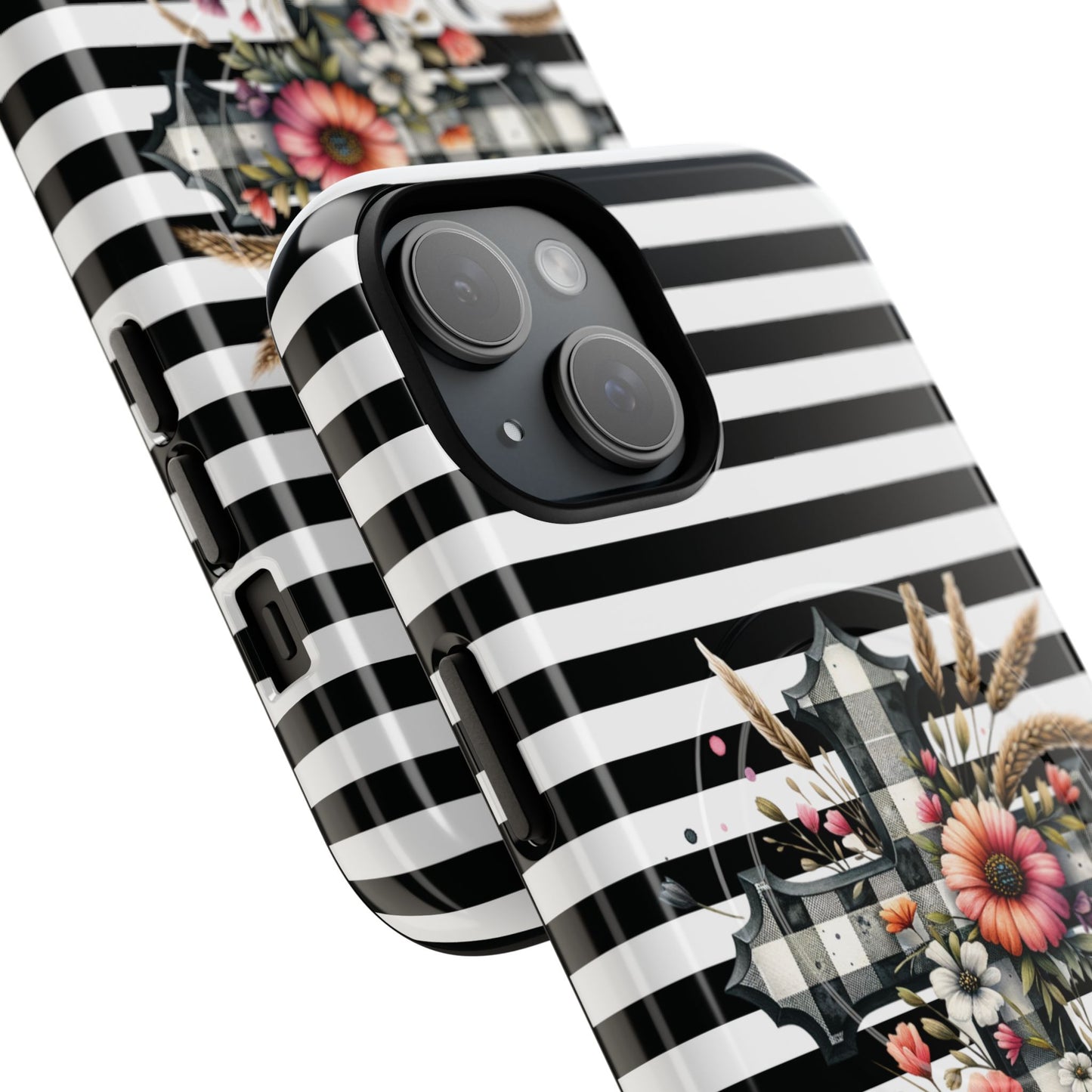 Grace in Bloom Tough Magnetic iPhone Case with Floral Cross Design, Boho iPhone Cover, Striped iPhone Case, Unique Religious Gift, Trendy Cell iPhone Accessory.