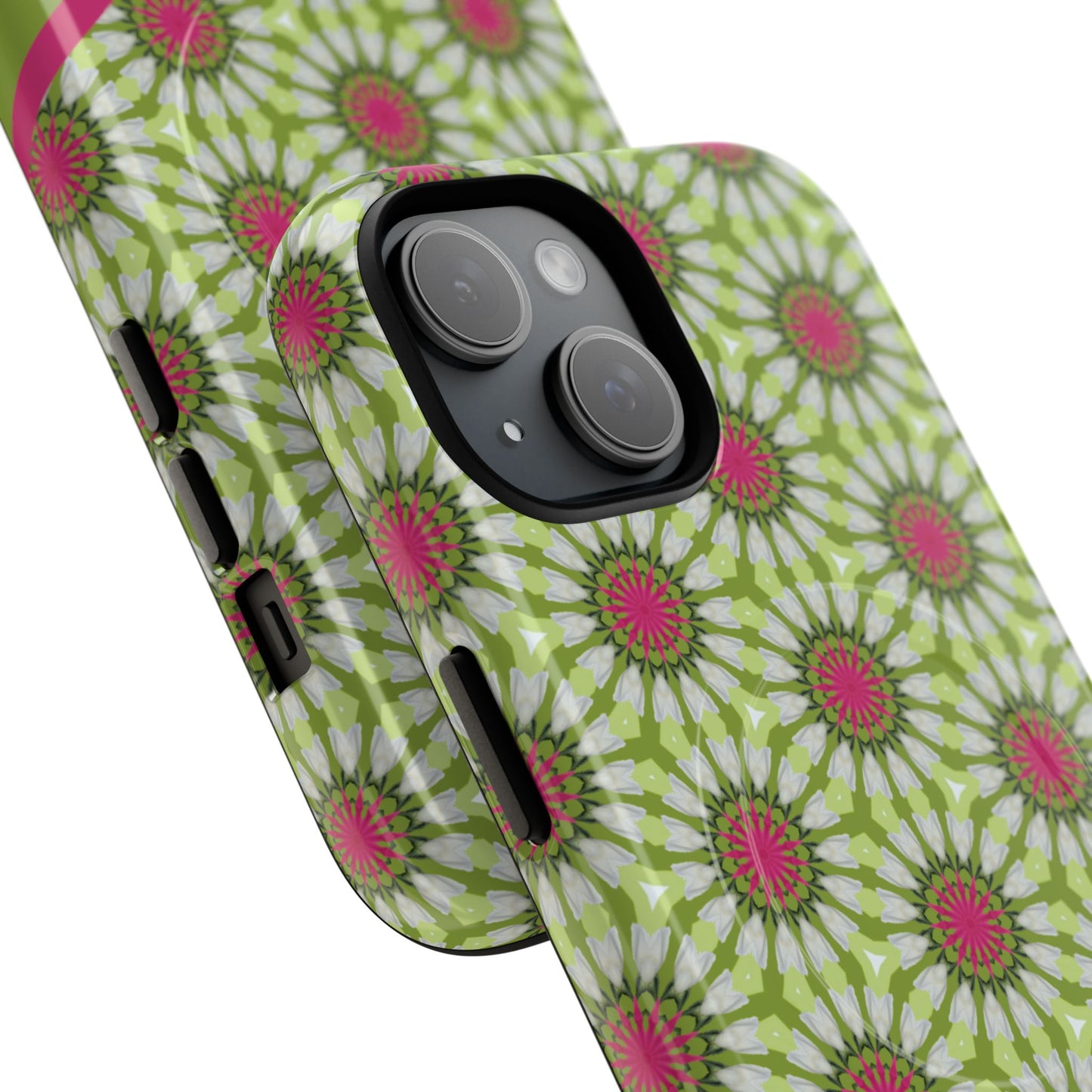 Personalized Meadow Mandala Bloom Vibrant Flower  — Green & Pink Geometric Daisy Design