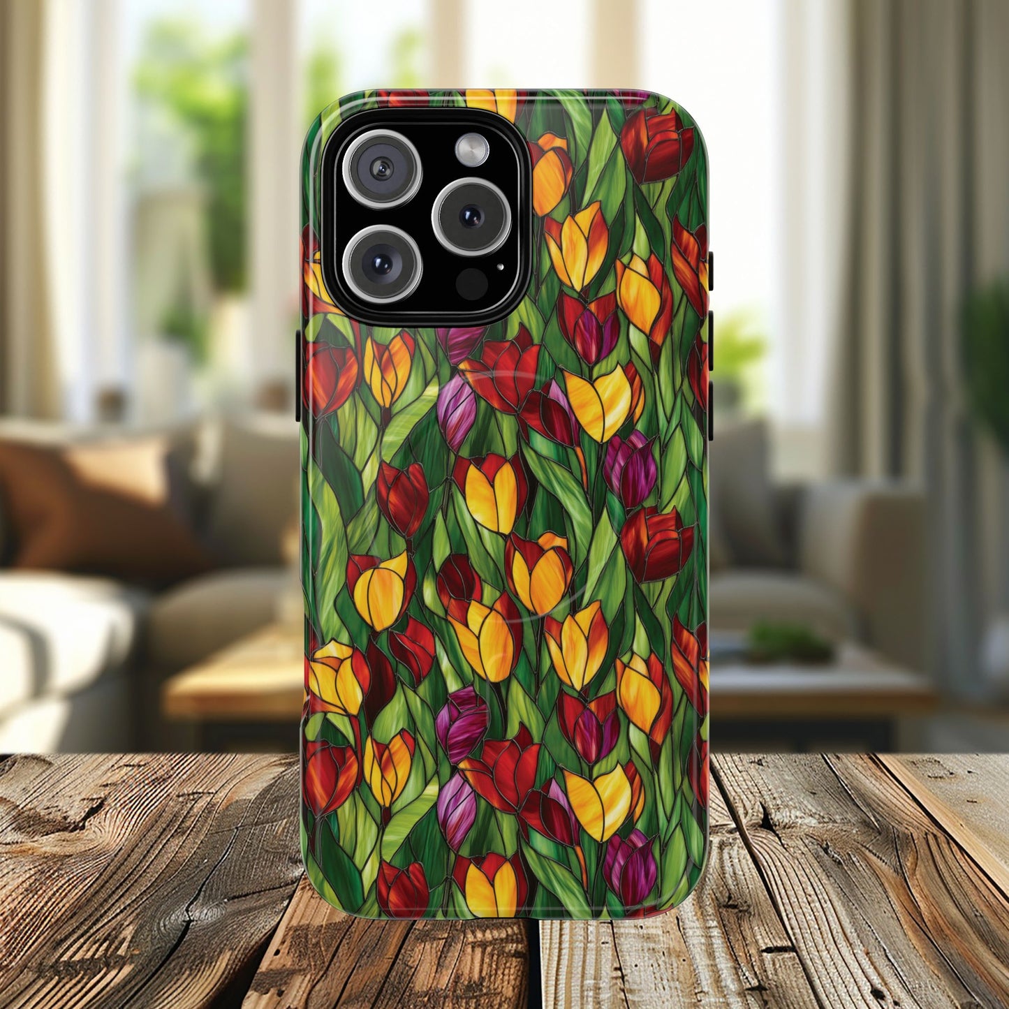 Floral Luminous Whirl Tough Magnetic iPhone Case, Stylish Protection for Everyday Life, Gift for Flower Lovers, Unique iPhone Accessory, Stained Glass iPhone Protection.