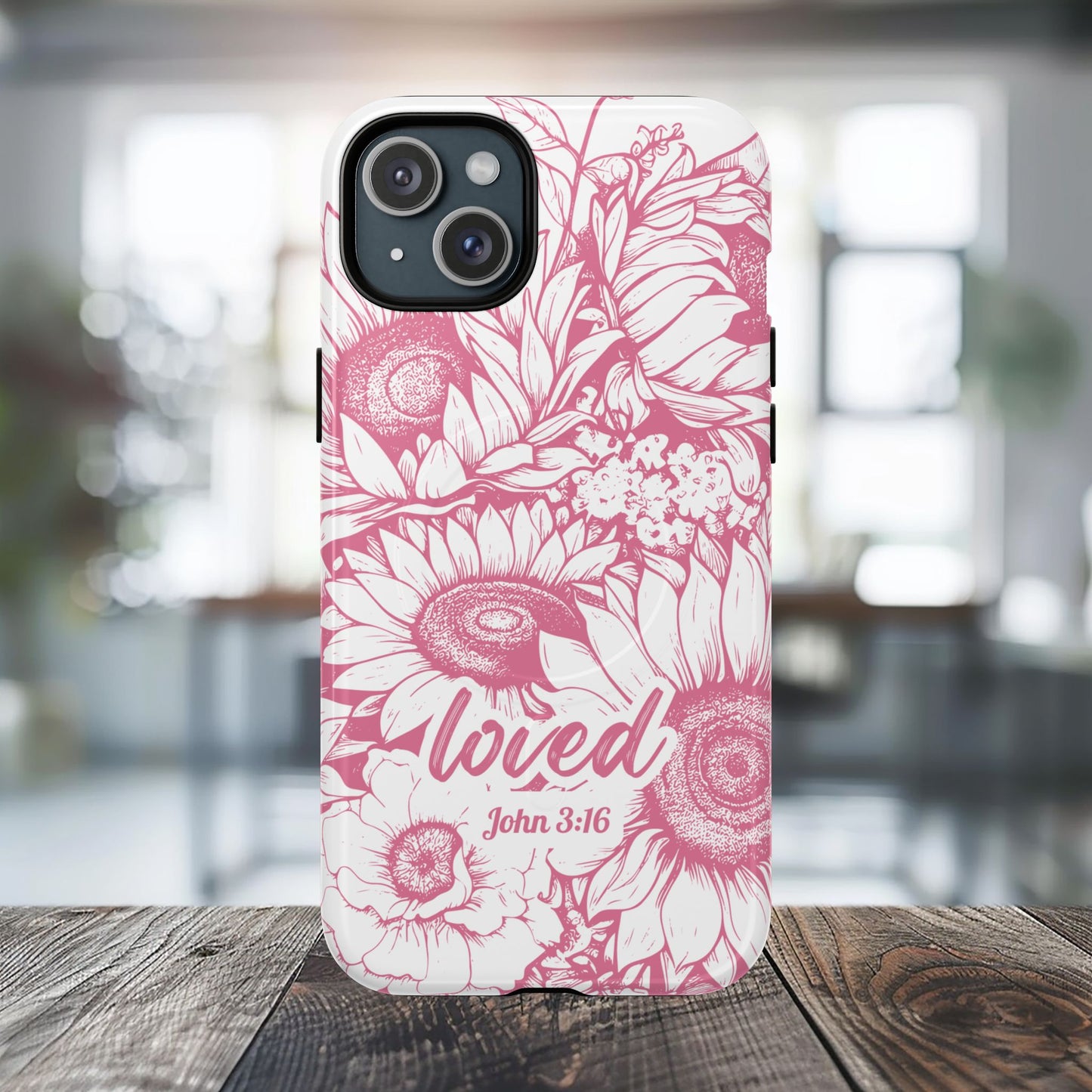 Loved John 3:16, Inspirational Gift, Tough iPhone Magnetic Case Scripture, Sunflower Bible Verse, MagSafe® iPhone® Tough Case, iPhone 14, iPhone 15, iPhone 16, Pro, Pro Max, Plus