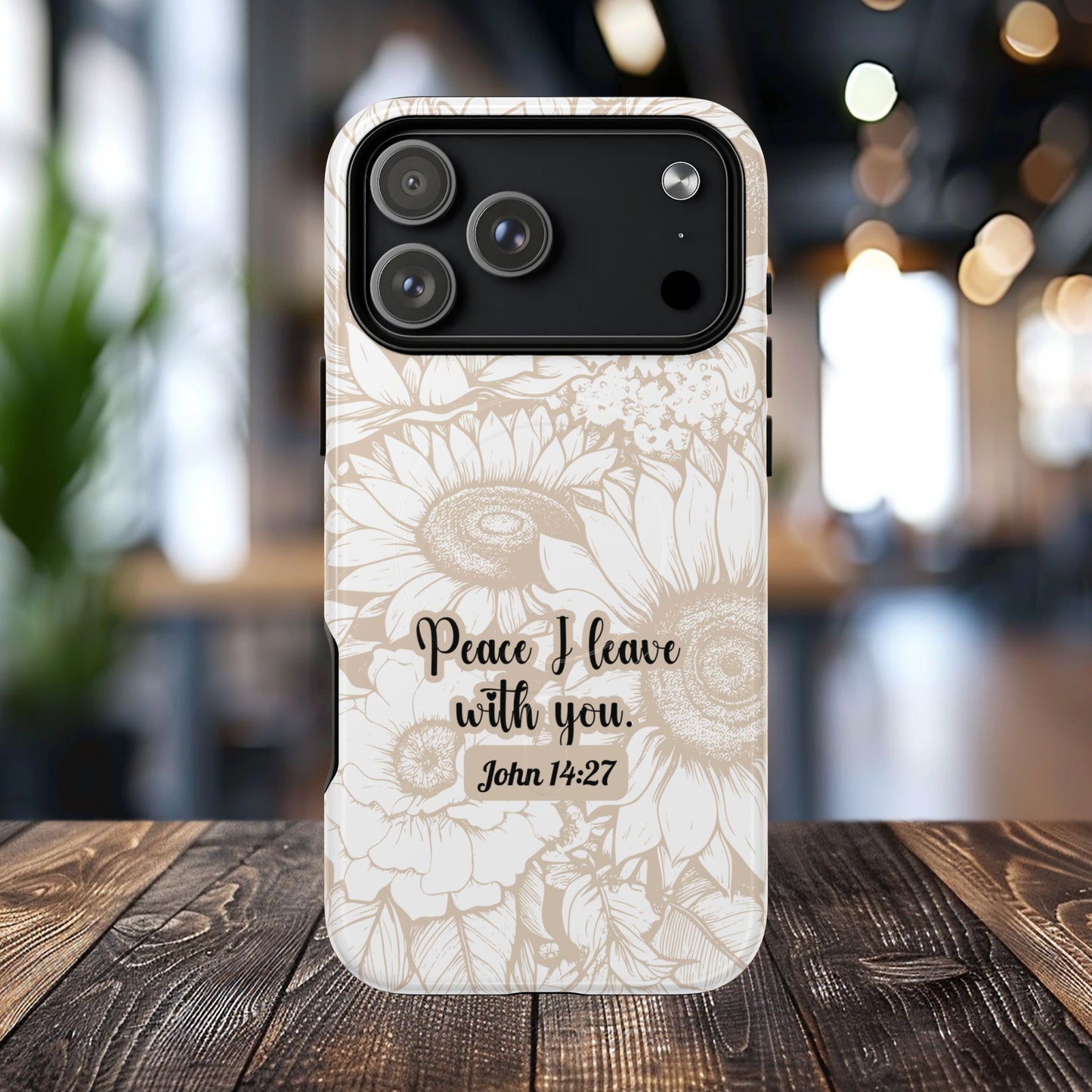 Peace I Leave with You John 14:27,Tough iPhone Magnetic MagSafe® Case Scripture, Sunflower Bible Verse,  iPhone® 13,  14, iPhone 15, iPhone 16, 17, Pro, Pro Max, Plus Cases.