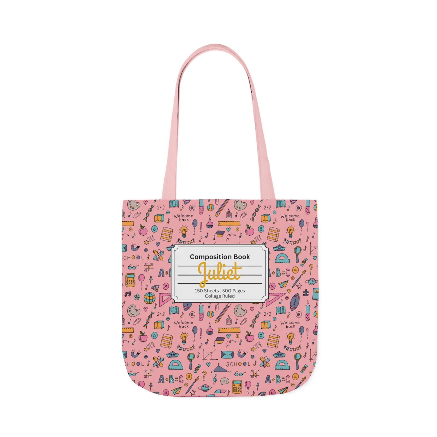Personalized Pink Chalkboard Chic Composition Book Inspired Canvas Tote Bag with Colorful Straps, Cute School Bag, Eco-Friendly Tote, Back to School Shopping Bag, Teacher Gift Idea