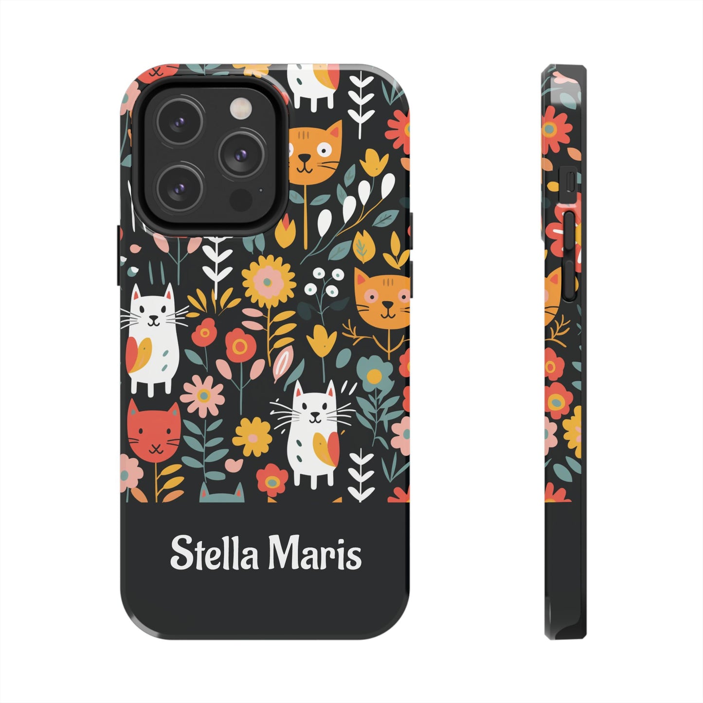 Personalized Whimsical Feline Garden Tough Phone Case — Custom Name iPhone & Samsung
