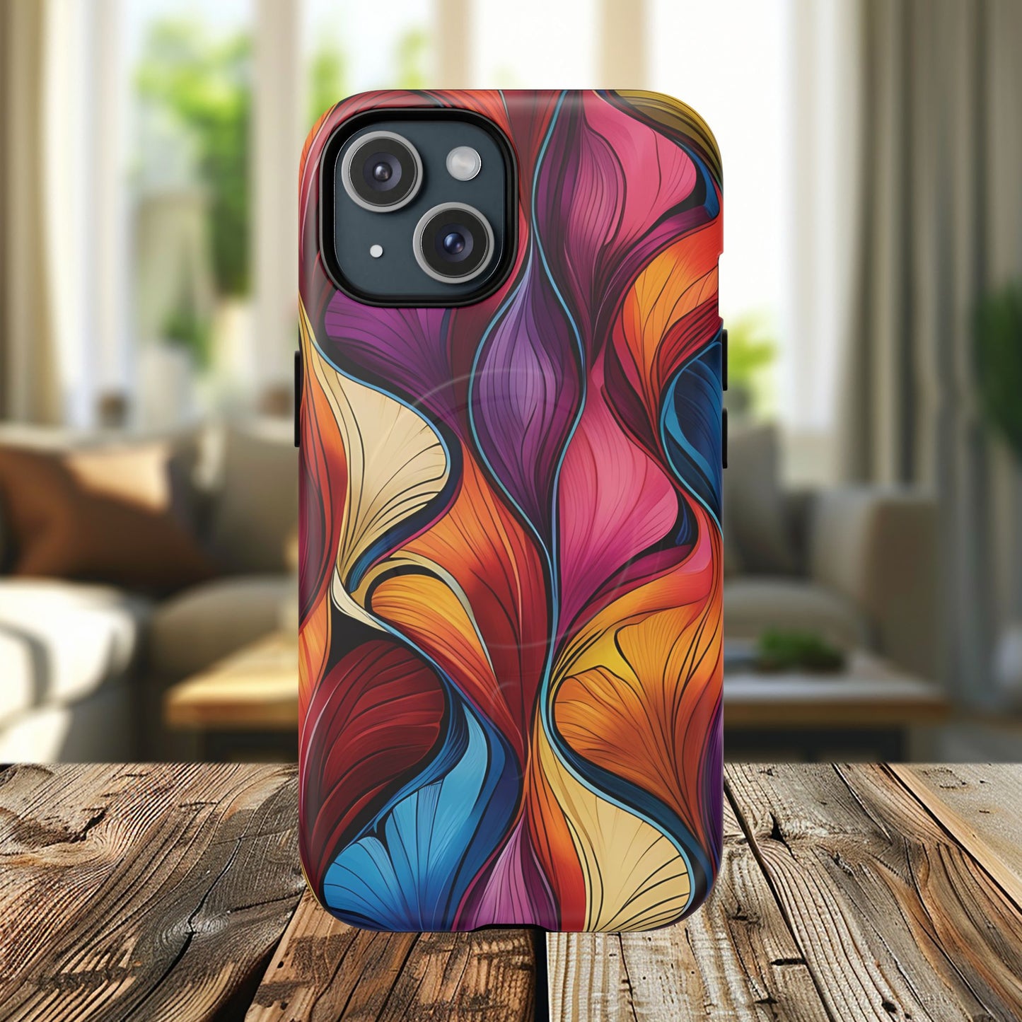 Vibrant Leaf Wave Tough Magnetic Phone Case, Vibrant Smartphone Cover, Unique Protective Case for Gifts, Phone Accessories, Trendy Design