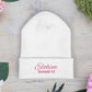 Pink Embroidered 'ELOHIM, GENESIS 1:1' Classic Cuffed Beanie - Cozy Winter Hat, Streetwear Accessory, Personalized Gifts, Religious Apparel, Unisex Beanie