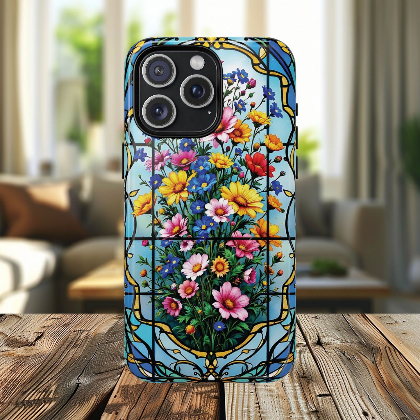 Floral Stained Glass Tough Magnetic Case, Durable Phone Cover, Gift for Nature Lovers, Unique Floral Design, Phone Accessories for All Occasions.