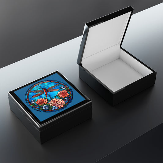 Stained Glass Dragonfly Jewelry Box — Floral Keepsake Box for Women