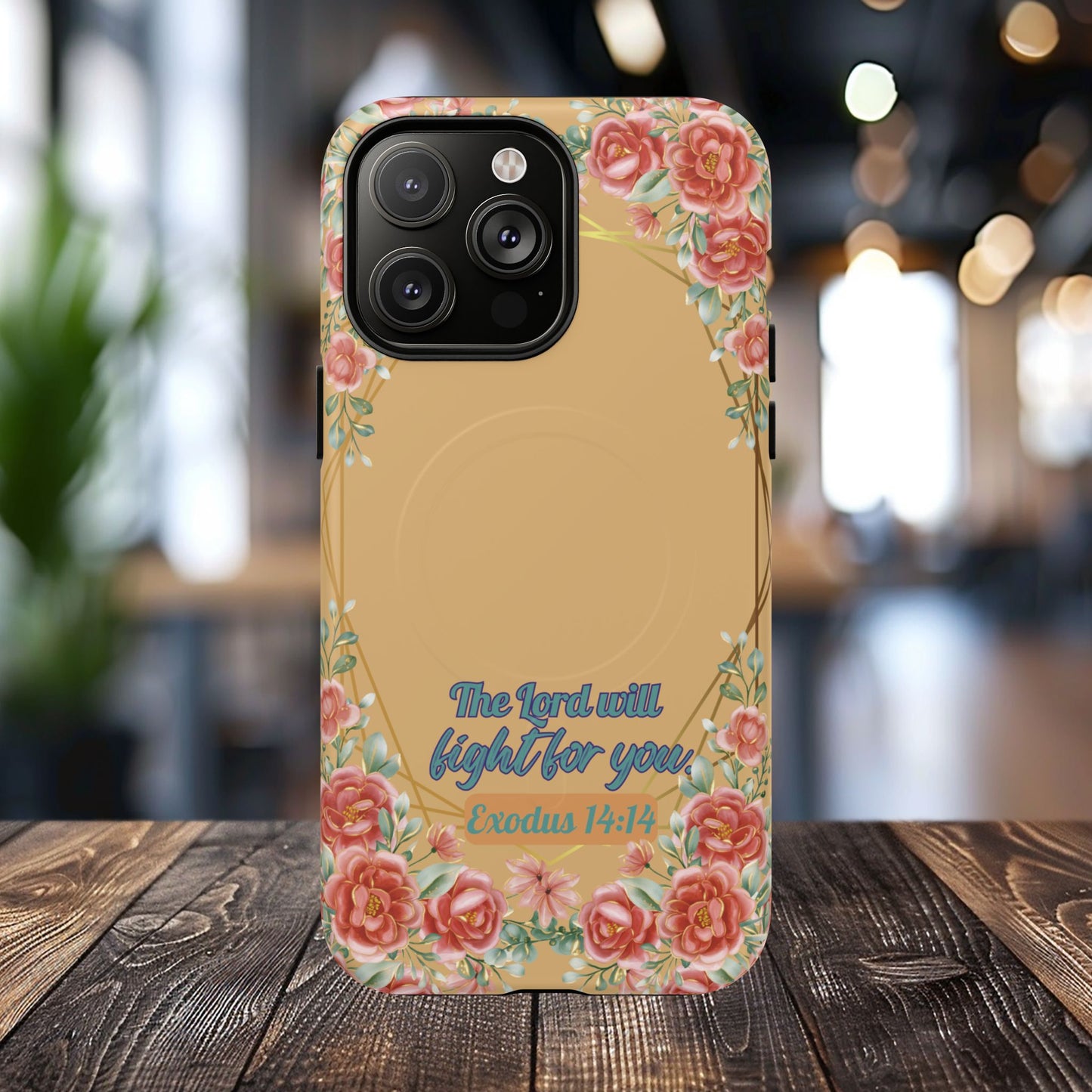 The Lord will Fight for You Exodus 14:14, Inspirational Gift, Tough MagSafe®  Magnetic Case Scripture, Sunflower Bible Verse, iPhone® 13, 14, iPhone 15, iPhone 16, 17, Pro, Pro Max, Plus.