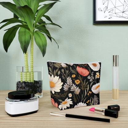 Blossom Elegance: Noir Garden Cotton Cosmetic Bag