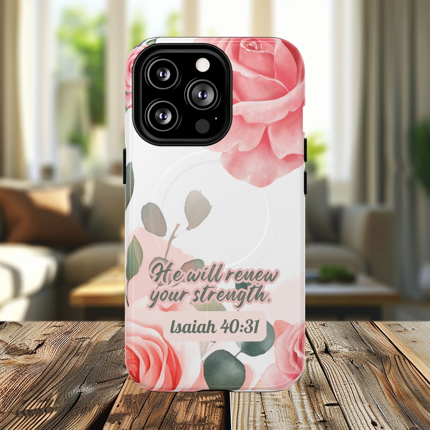You will Renew your Strength Isaiah 40:11, Inspirational Gift, Tough iPhone Magnetic Case Scripture, Floral Bible Verse, MagSafe® iPhone®, iPhone 14, iPhone 15, iPhone 16, Pro, Pro Max, Plus.