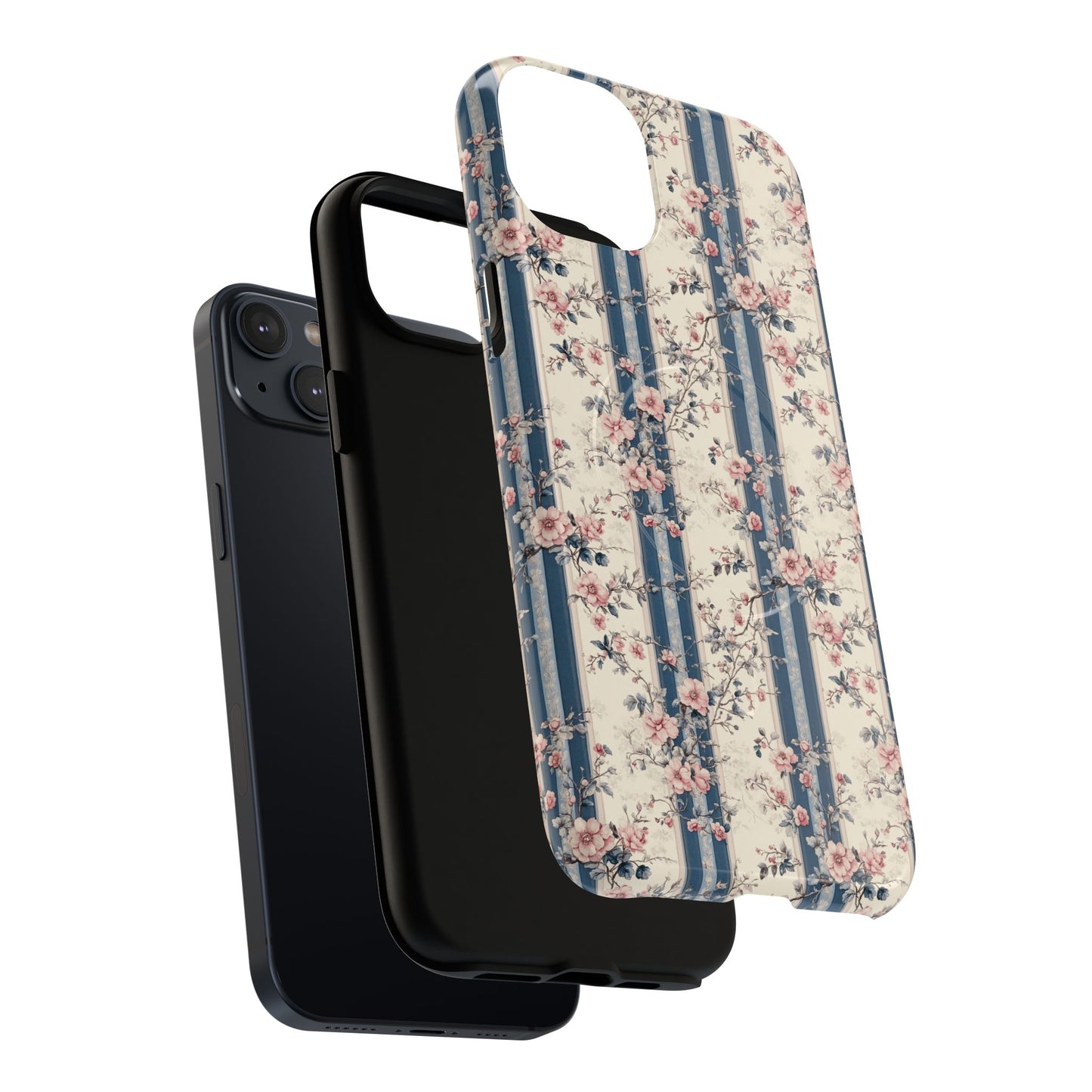 Victorian Rose Stripe iPhone Case, Tough Magnetic Cases for Stylish Protection, Flower Pattern iPhone Cover, Trendy Gift Idea for Her