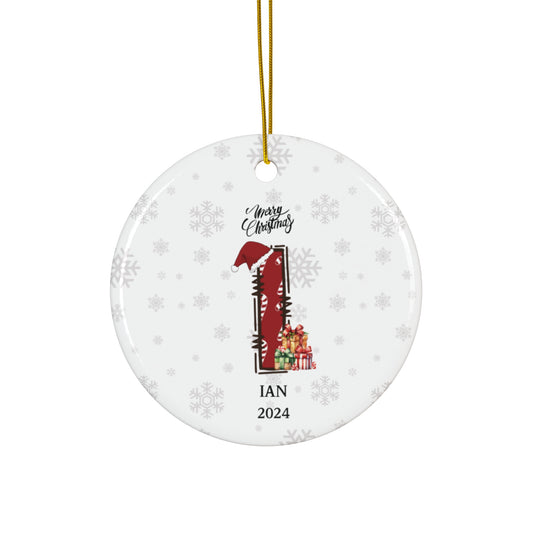 Personalized Candy Cane ''I'' Ceramic Ornament