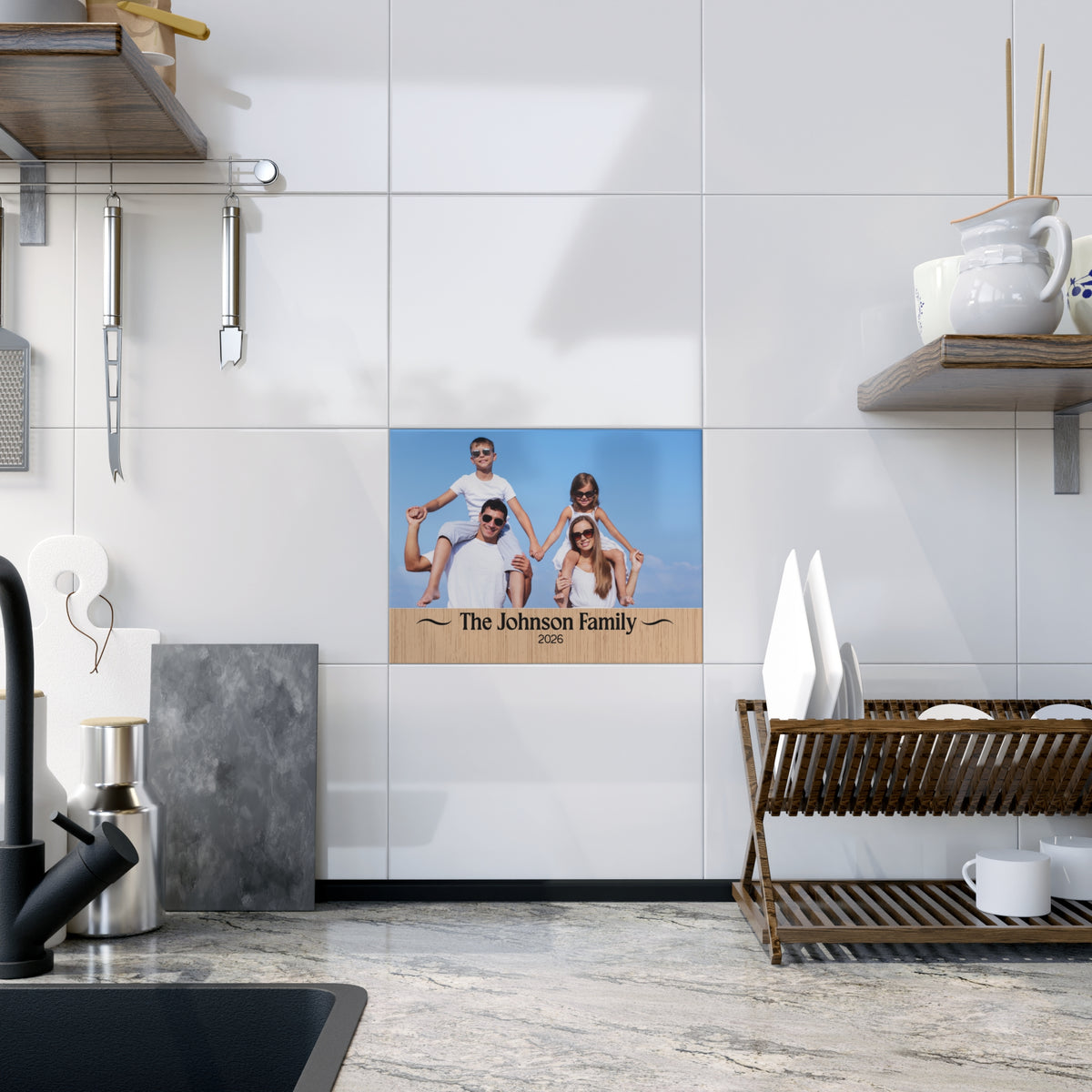 Ceramic Photo Tile — Personalized Family Name & Year Keepsake