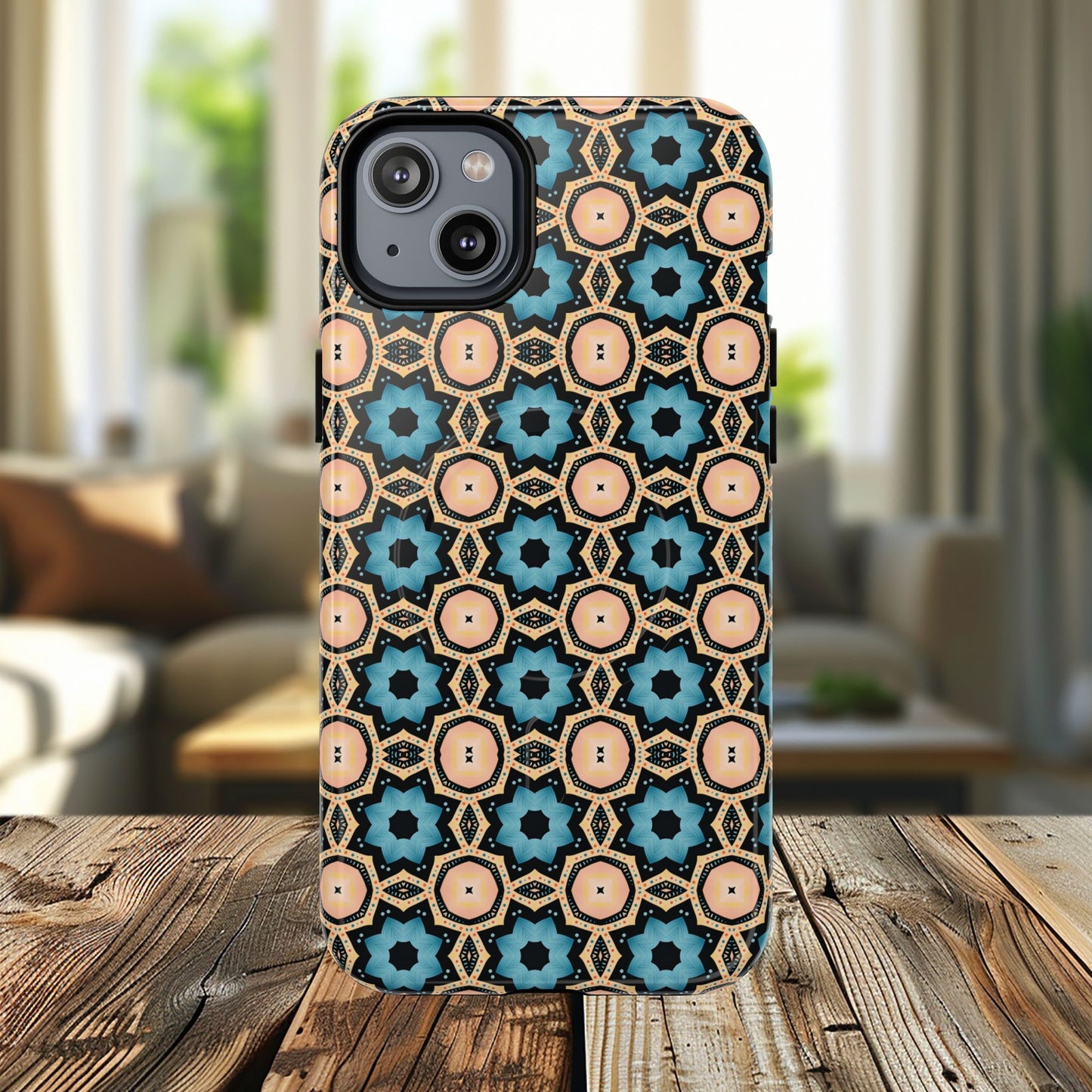 Sahara Star Mosaic Colorful Geometric iPhone Cases, Tough Magnetic iPhone Cases, Vibrant Design iPhone Cover, Durable iPhone Protection, Stylish Tech Accessories.