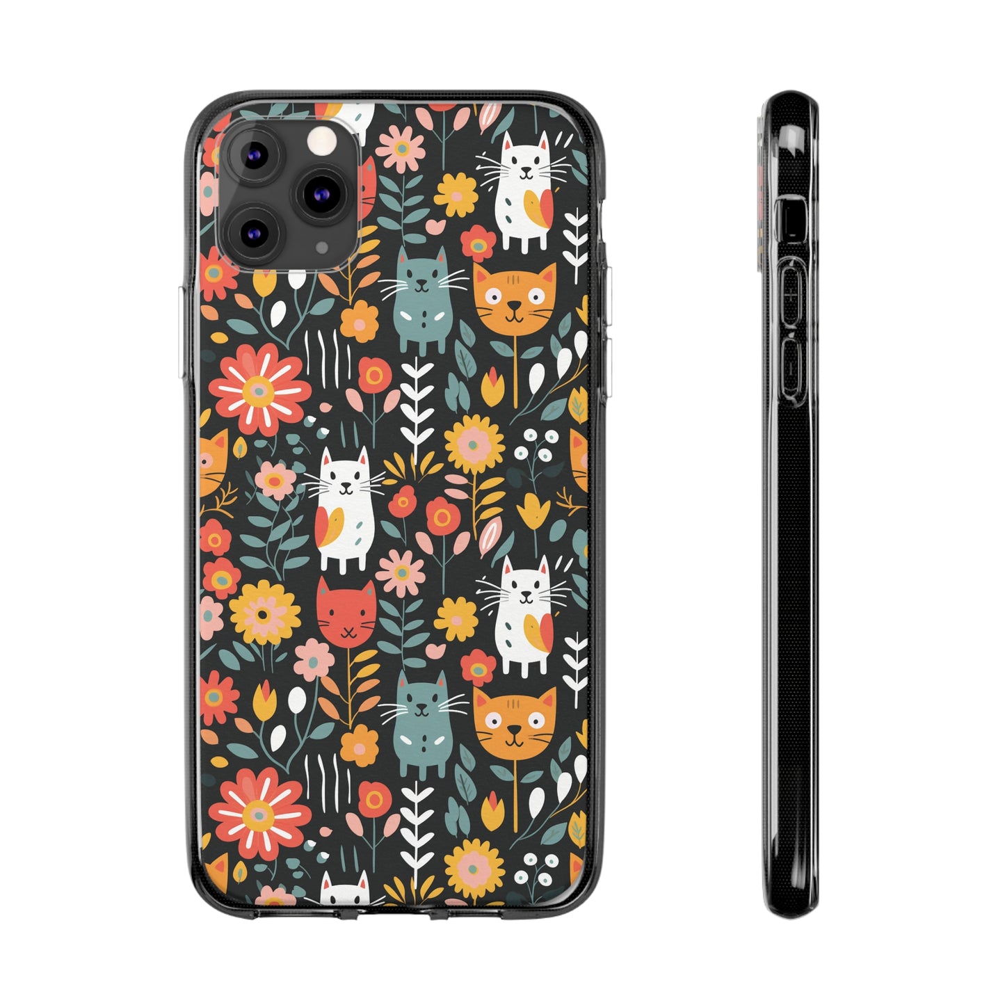 Whimsical Feline Garden Clear Silicone iPhone Cases