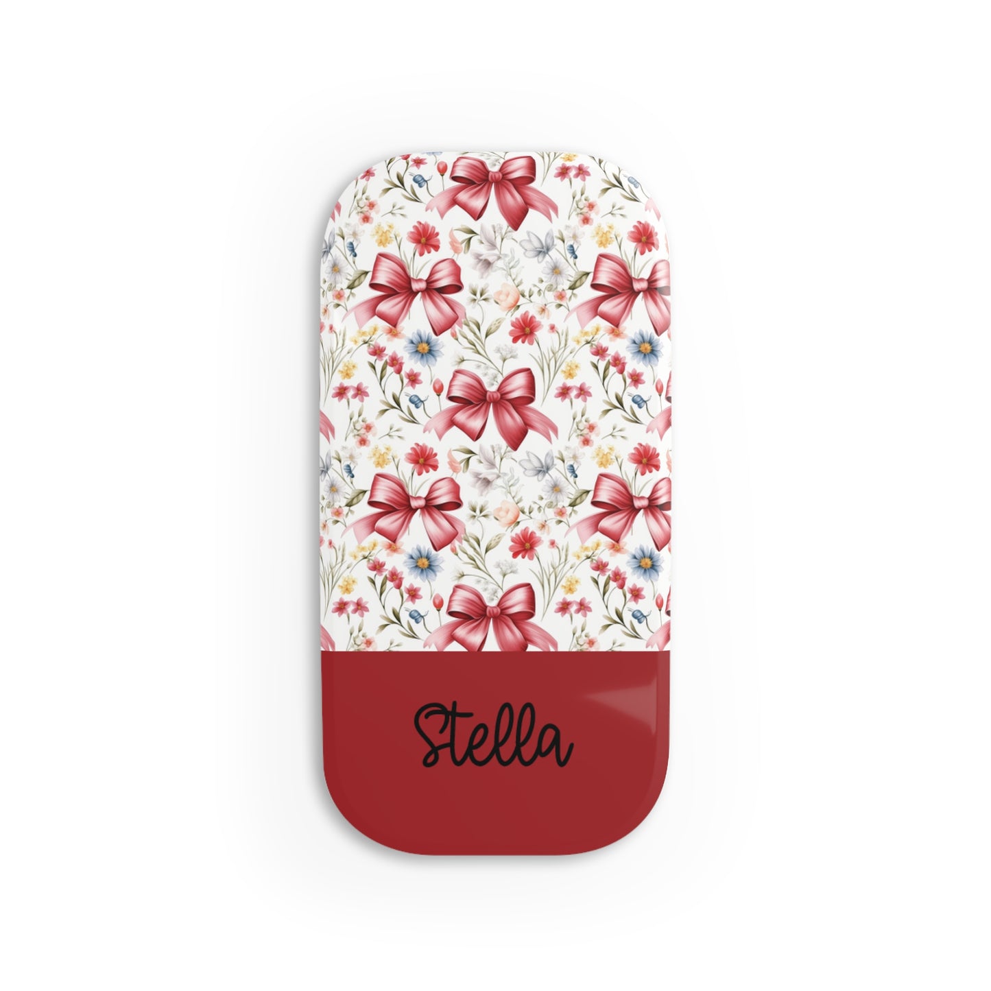 Personalized Rosette Coquette  Phone Grip — Floral Red Bows Design with Custom Name