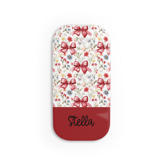Personalized Rosette Coquette  Phone Grip — Floral Red Bows Design with Custom Name
