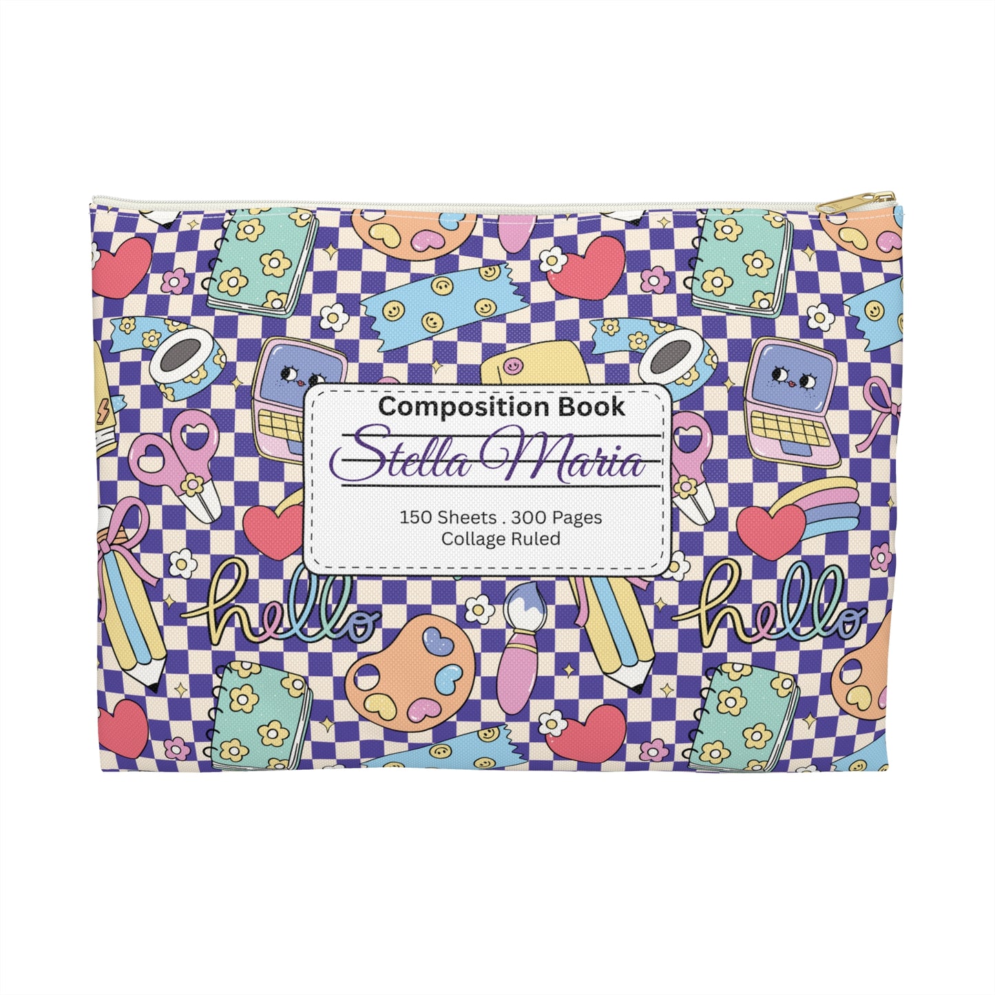 Personalized Purple Doodle Daydream Composition Book Inspired Accessory Pouch, Kids School Supplies, Classroom Organizer, Teacher Gift, Fun Stationery Case, Back to School