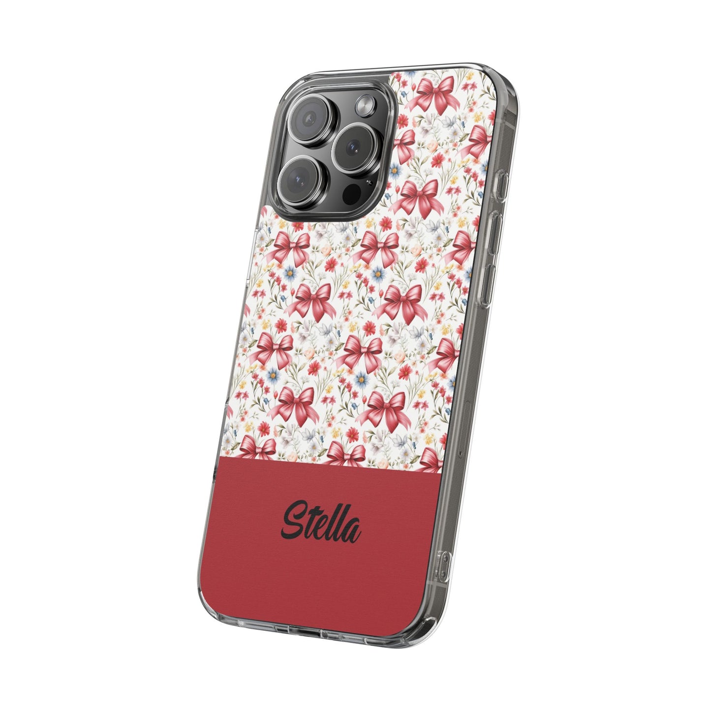 Personalized Rosette Coquette Floral Bow Clear iPhone, Samsung Cases — Custom Name Phone Cover