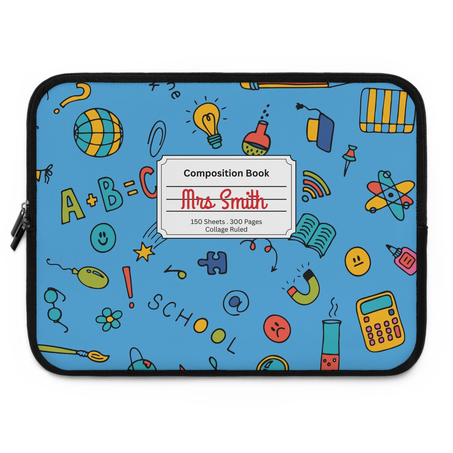 Personalized Classroom Couture Laptop Sleeve with Composition Book Inspired Design, Customizable Tech Case, School Supplies, Gift for Students, College Essentials, Back to School