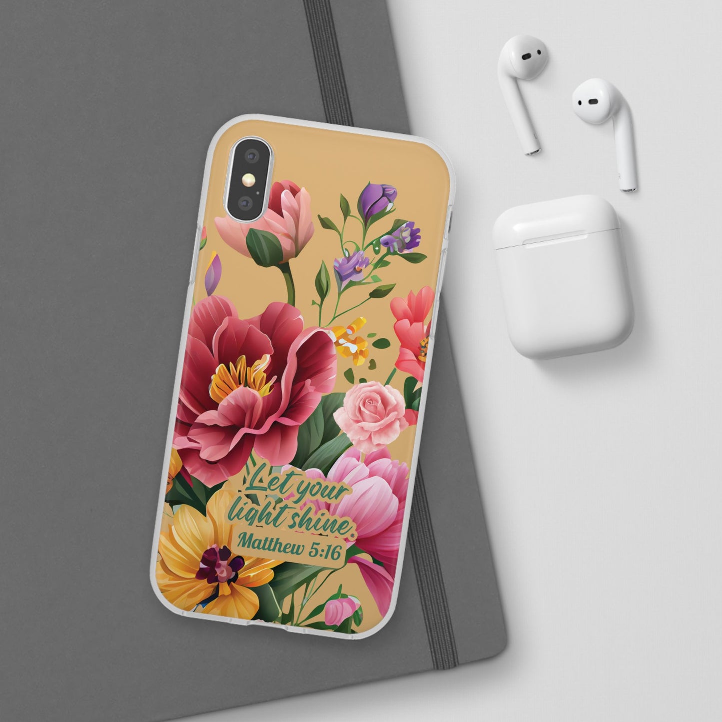 Floral Scripture Phone Case — "Let Your Light Shine" (Matthew 5:16) for iPhone and Samsung Cases.