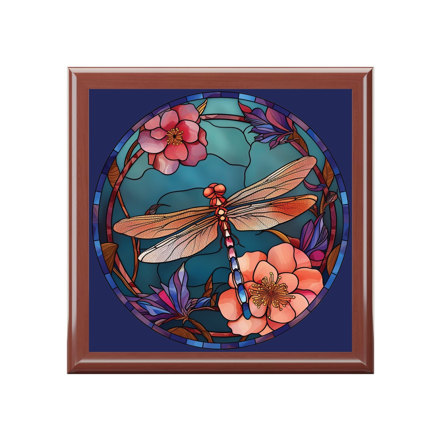 Dragonfly Stained Glass Jewelry Box — Floral Keepsake Storage