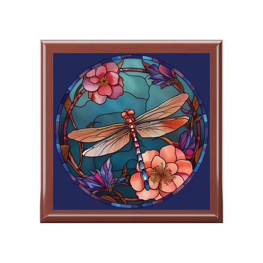 Dragonfly Stained Glass Jewelry Box — Floral Keepsake Storage