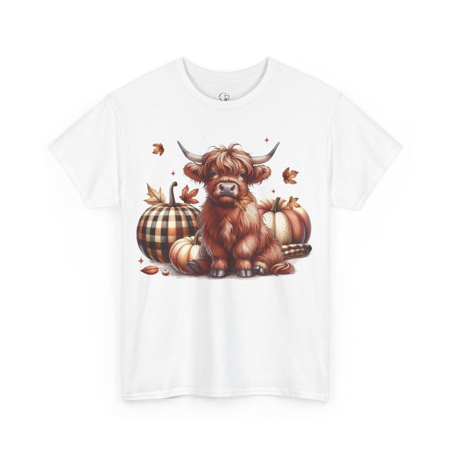 Autumn Highland Cow Charm Unisex Heavy Cotton Tee