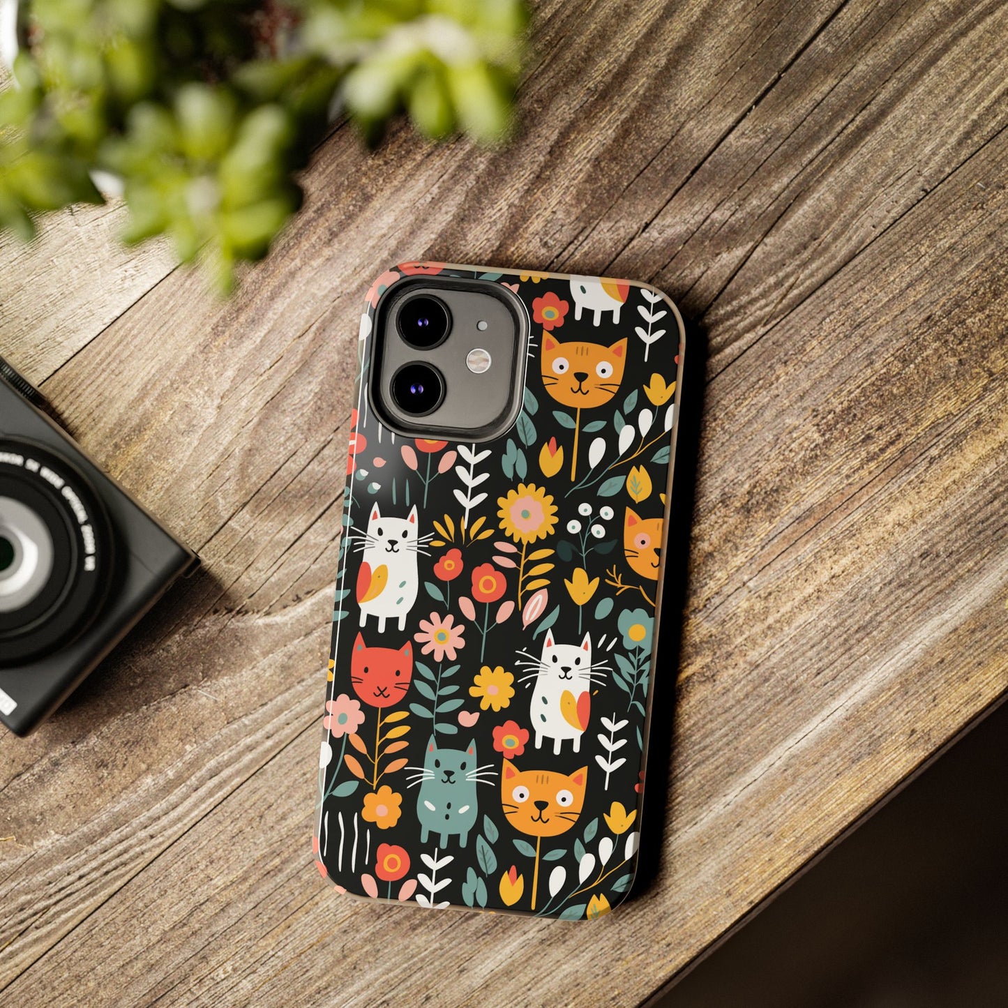 Whimsical Feline Garden iPhone and Samsung Tough Phone Cases,