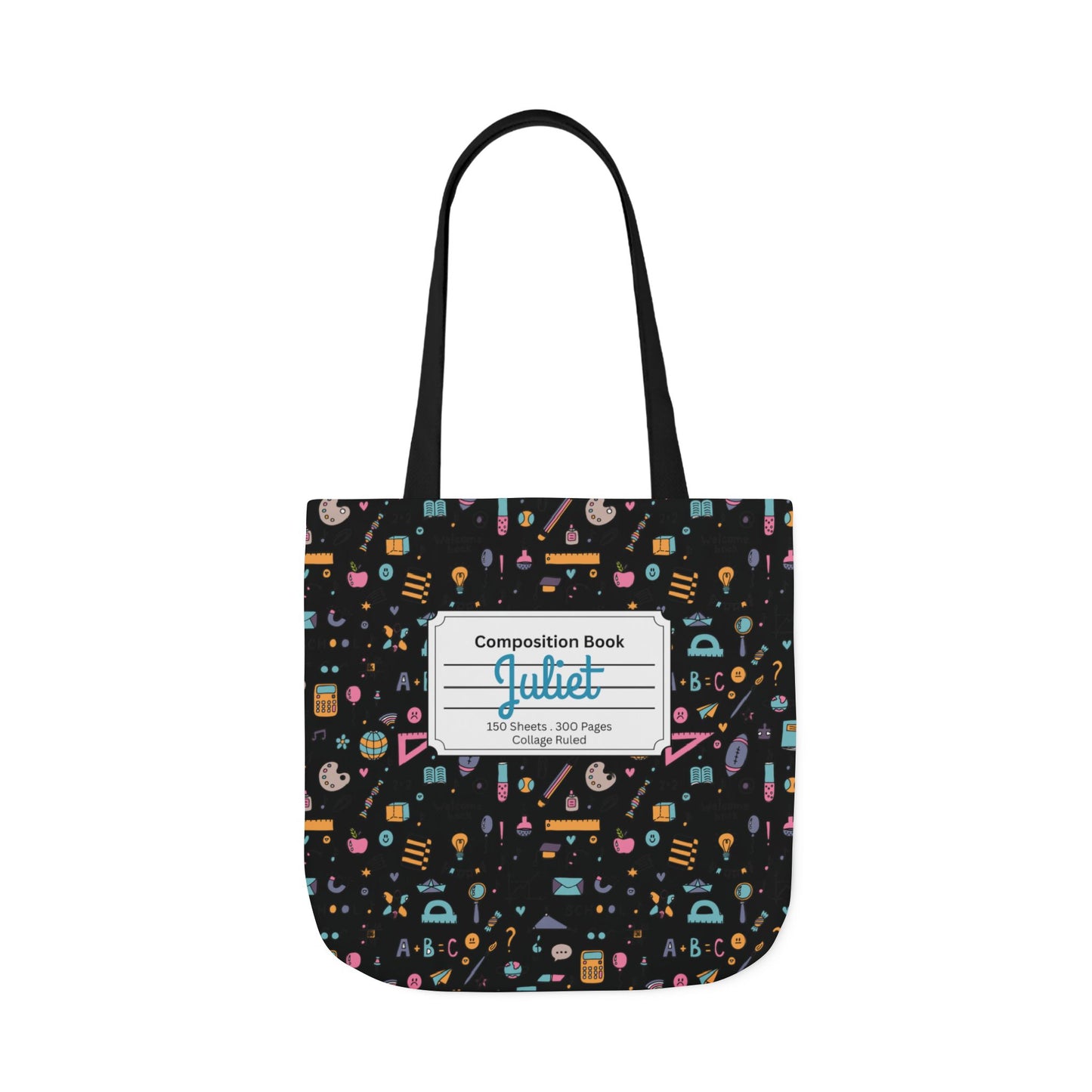 Personalized Chalkboard Chic Composition Book Inspired Canvas Tote Bag with Colorful Straps, Cute School Bag, Eco-Friendly Tote, Back to School Shopping Bag, Teacher Gift Idea