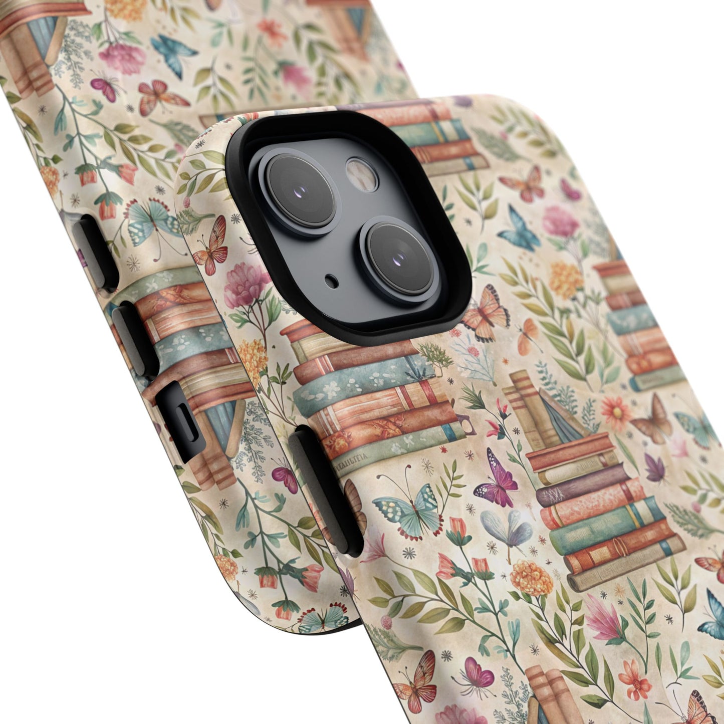 Colorful Bookworm Tough Magnetic iPhone Case,  Floral Butterfly Print, Gift for Readers, Tough IPhone Protective Cover, Bookish iPhone Case.