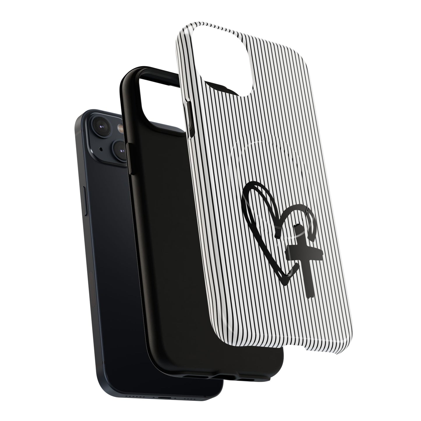 Tough Magnetic Phone Case with Heart & Cross Design, Durable Phone Cover, Unique Gift for Her, Stylish Accessory, Everyday Use