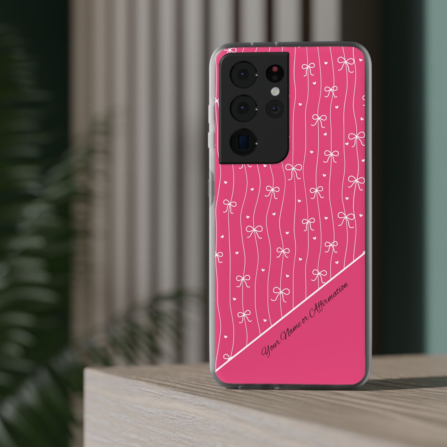 Personalized Pink Bow Coquette Slim Flexi iPhone and Samsung Cases — Custom Name or Affirmation