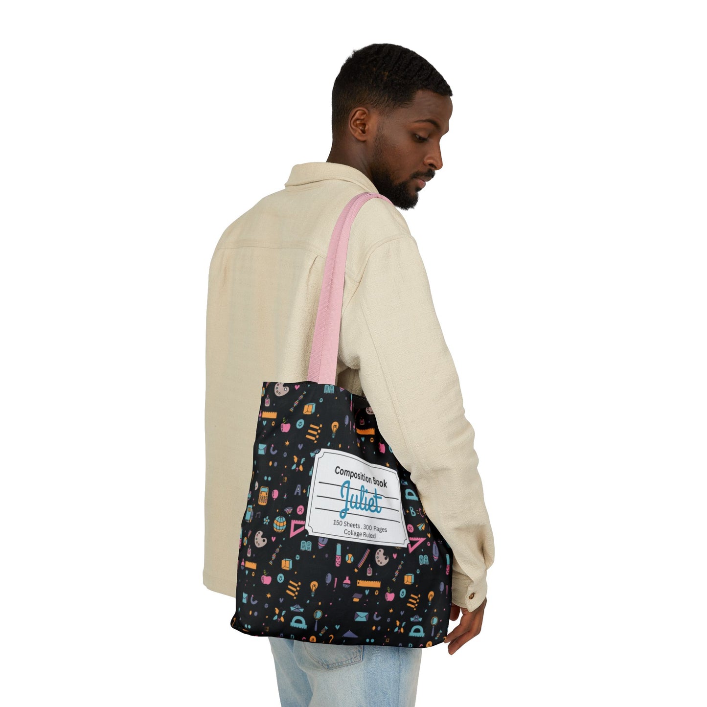 Personalized Chalkboard Chic Composition Book Inspired Canvas Tote Bag with Colorful Straps, Cute School Bag, Eco-Friendly Tote, Back to School Shopping Bag, Teacher Gift Idea