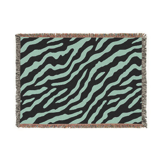 Green Zebra Tapestry Woven Blanket