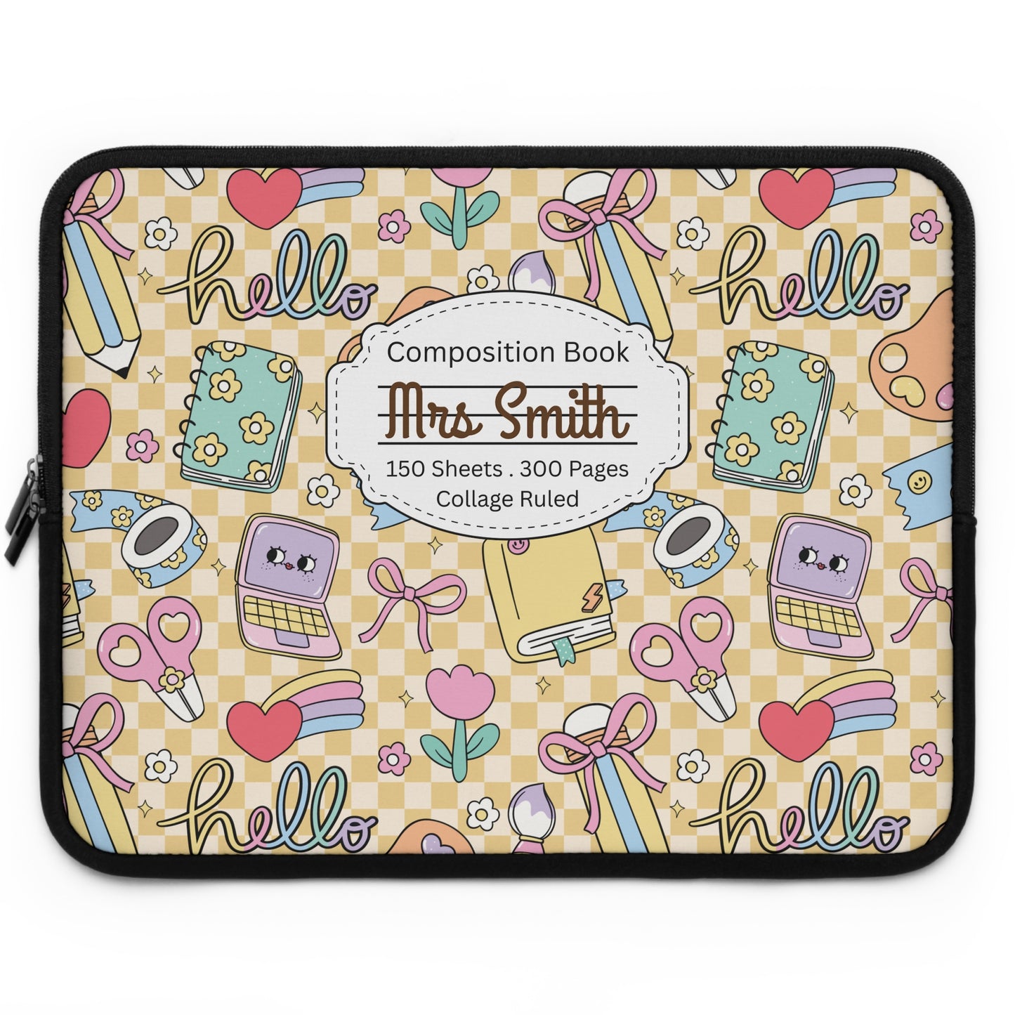 Personalized Doodle Daydream Laptop Sleeve with Composition Book Inspired Design, Customizable Tech Case, School Supplies, Gift for Students, College Essentials, Back to School