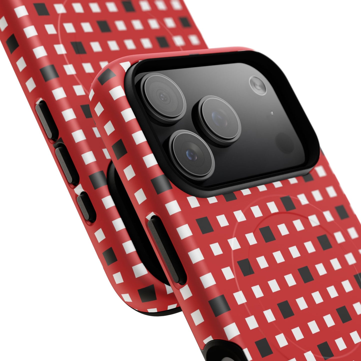 Crimson Gridlock Tough iPhone Magnetic Cases, Durable iPhone Accessories, Gift for Tech Lovers, Modern Design