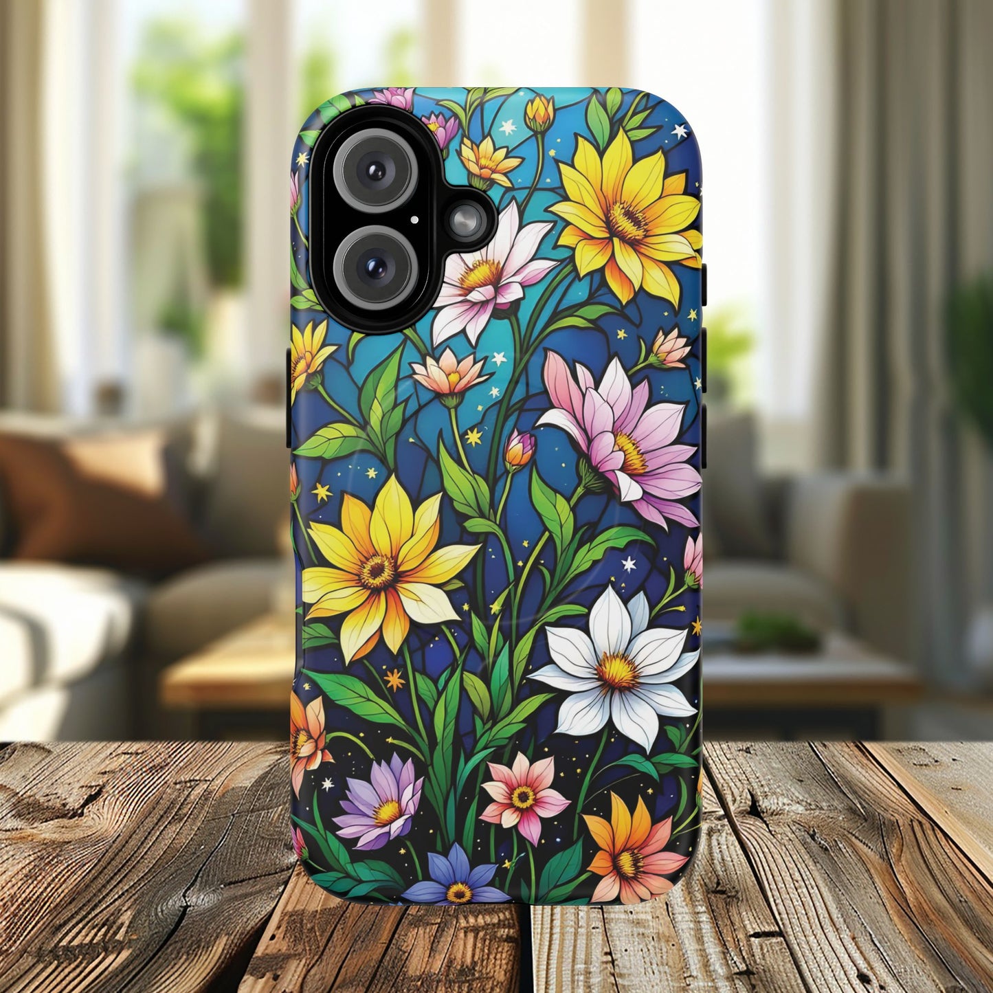 Flower Garden Stained Glass Phone Case, Tough Magnetic Cases, Floral Phone Cover, Durable Phone Accessories, Spring Gift, Birthday Present