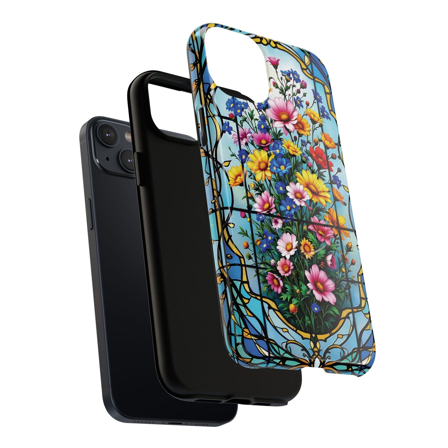 Floral Stained Glass Tough Magnetic Case, Durable Phone Cover, Gift for Nature Lovers, Unique Floral Design, Phone Accessories for All Occasions.