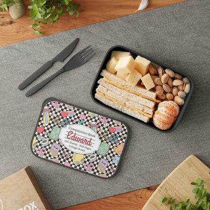 Personalized Black Doodle Daydream Composition Book Inspired Bento Box, Fun Lunch Container, School Lunch, Meal Prep, Kids' Utensils, Back to School, Child's Lunchbox