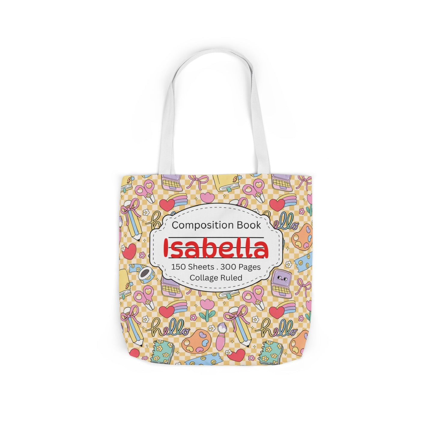 Personalized Doodle Daydream Composition Book Inspired Canvas Tote Bag with Colorful Straps, Cute School Bag, Eco-Friendly Tote, Back to School Shopping Bag, Teacher Gift Idea