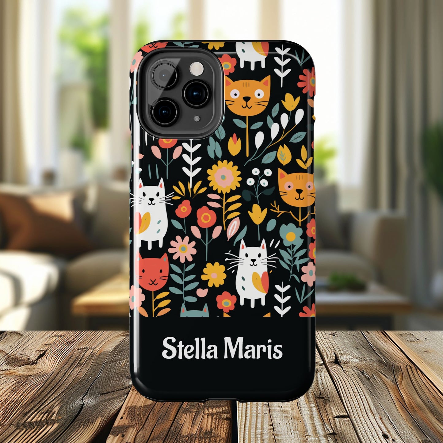 Personalized Whimsical Feline Garden Tough Phone Case — Custom Name iPhone & Samsung