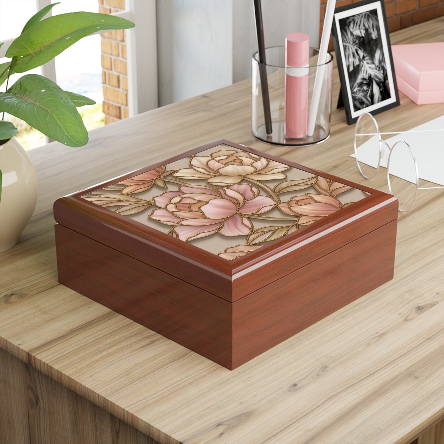 Floral Peony Jewelry Box — Pink Gold Decorative Keepsake