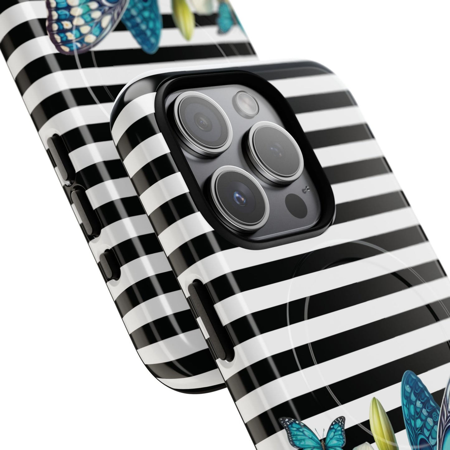 Daffodil Flutter Tough iPhone Magnetic Case, Floral iPhone Accessories, Stylish iPhone Cover, Black Striped Design, Gift for Her, Trendy iPhone